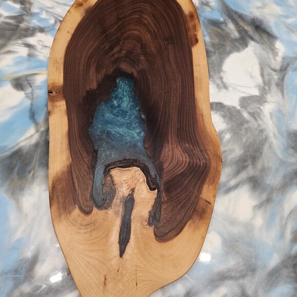 Black Walnut Live Edge Charcuterie Board with a hint of Pacific blue epoxy - Picture 2 of 5